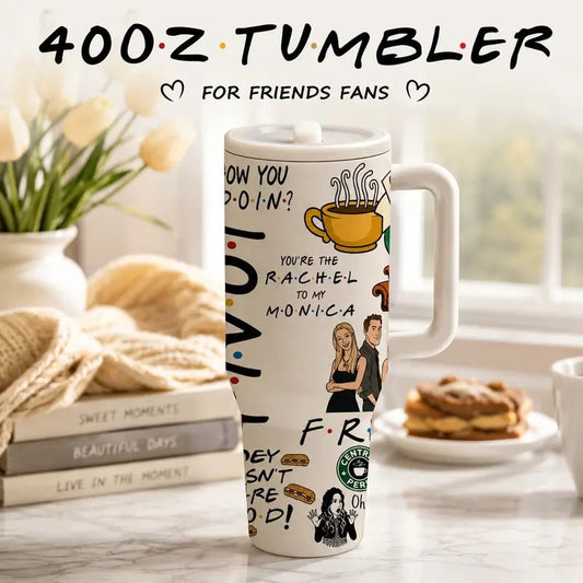 1pc 40oz Friends Fans Insulated Tumbler with Handle, Double Wall Vacuum Stainless Steel Travel Mug, Flasks, Drinkware, Keeps Cold 24H and Hot 12H, Leakproof Cup for Coffee, Office, Daily Use, Sitcom Inspired Gift for Friends, Birthdays, Holidays