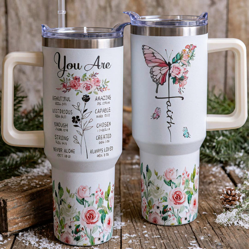 40oz Stainless Steel Insulated Portable Christian Tumbler with Handle, Straw & Lid - Religious Encouraging Gift for Mom on Mother's Day, Iced Tea Flask Kitchen Drinkware