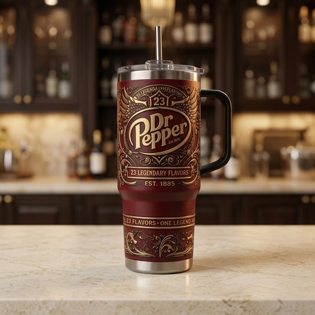 DrPepper 141st Anniversary 1885–2026 V2 40oz Stainless Steel Tumbler with Handle & Straw – Retro Soda Insulated Travel Mug, Legendary Flavor Collector Cup, Limited Edition Fan Gift