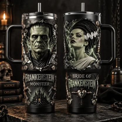 Frankenstein & Bride of Frankenstein Couple 40oz Tumbler – Boyfriend / 40oz Tumbler - Black Handle