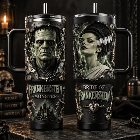 Frankenstein & Bride of Frankenstein Couple 40oz Tumbler – Boyfriend / 40oz Tumbler - Black Handle
