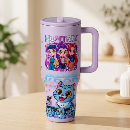 K-Pop Ghost Hunter Theme Wicked Water Bottle with Straw & Lid, Reusable Hard Plastic,  Eco-Friendly Drinkware for School, Travel, Coffee Use & Halloween Parties, Teen Gift