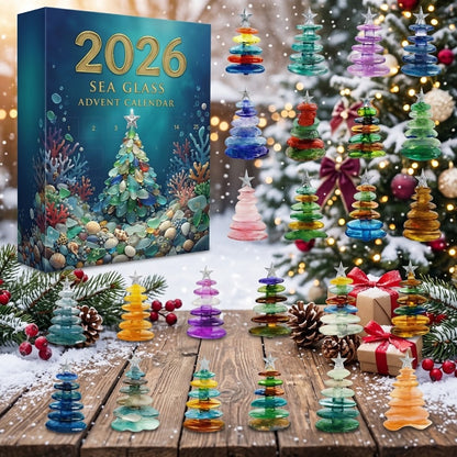 Sea Glass Advent Calendar 2026 – 24 Day Christmas Countdown with Coastal Beach Acrylic Ornaments, Ocean Lover Holiday Gift Box