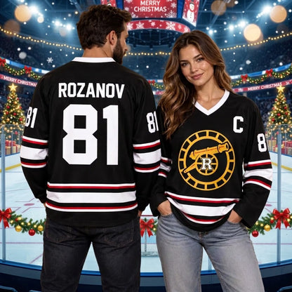 Hockey Inspired Jersey – Black V-Neck Long Sleeve Hockey Shirt, Unisex Hockey Fan Pullover, Hockey Lover Gift