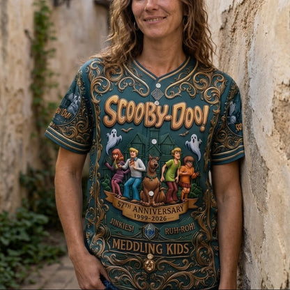 Scoobii-Doooo 57th Anniversary 1969–2026 3D All-Over Print Baseball Jersey – Mystery Inc. Retro Haunted Adventure Button-Up Shirt, Fan Gift