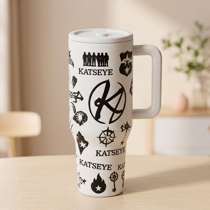 KATSEYE Inspired 40oz Tumbler Cup, Aesthetic Kpop Fan Gift, Stainless Steel Insulated Travel Mug with Handle, Idol Style Water Bottle, Birthday Christmas Holiday Gift for Music Lovers, Collectible Insulated Vacuum Drinkware