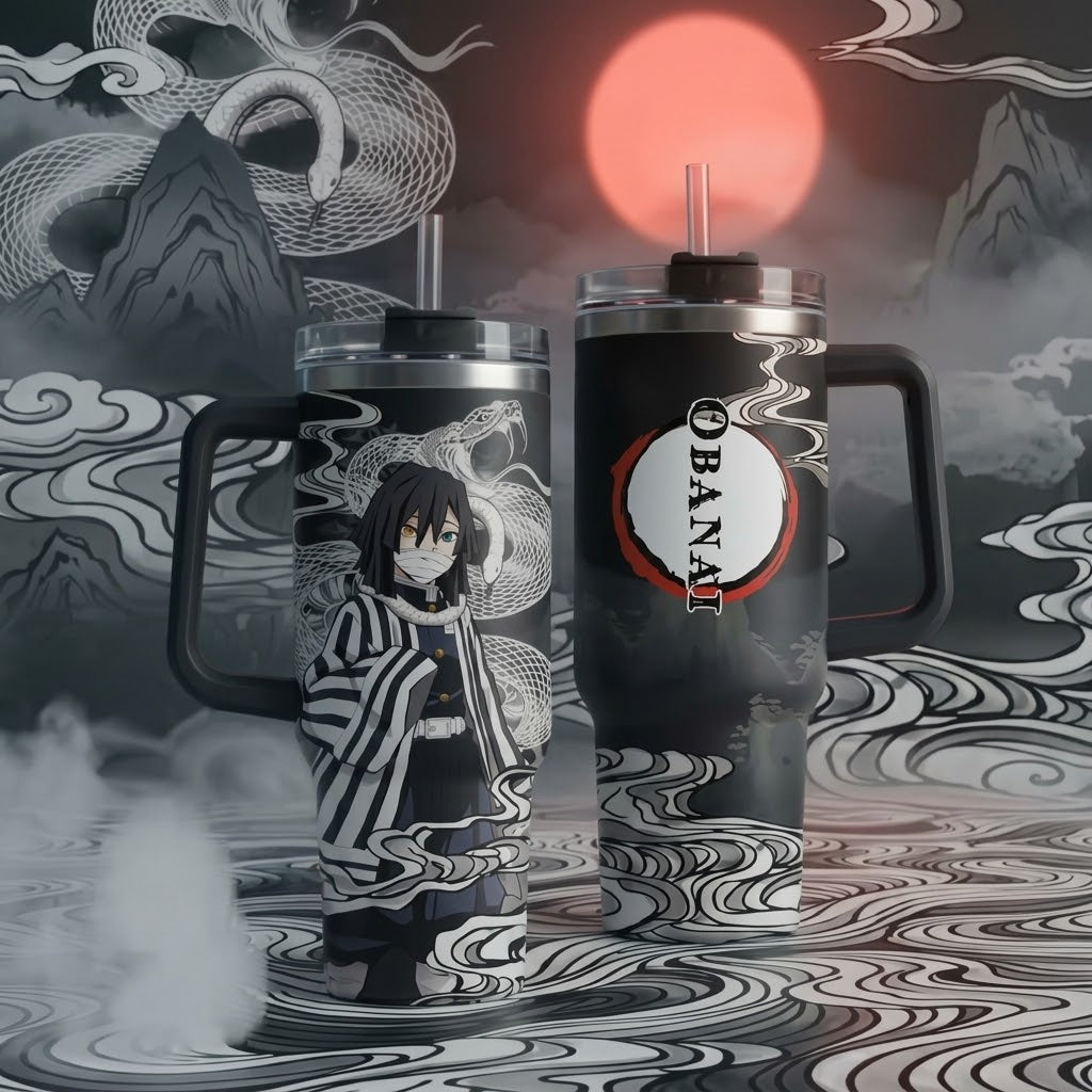 Obanai Iguro Demon Slayer 40oz Stainless Steel Tumbler with Handle – Custom Anime Quencher