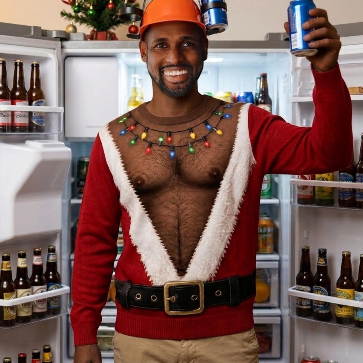 Funny Santa Abs Ugly Sweater, Hairy Chest 3D Print Holiday Party Gift, Chirstmas Gag Gift, Men Women Crewneck Pullover