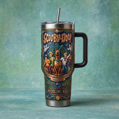 Scoobii-Doooo 57th Anniversary 1969–2026 V2 40oz  Tumbler – Mystery Inc. Vacuum Insulated Travel Mug, Retro Haunted Adventure Collector Gift for Fans.