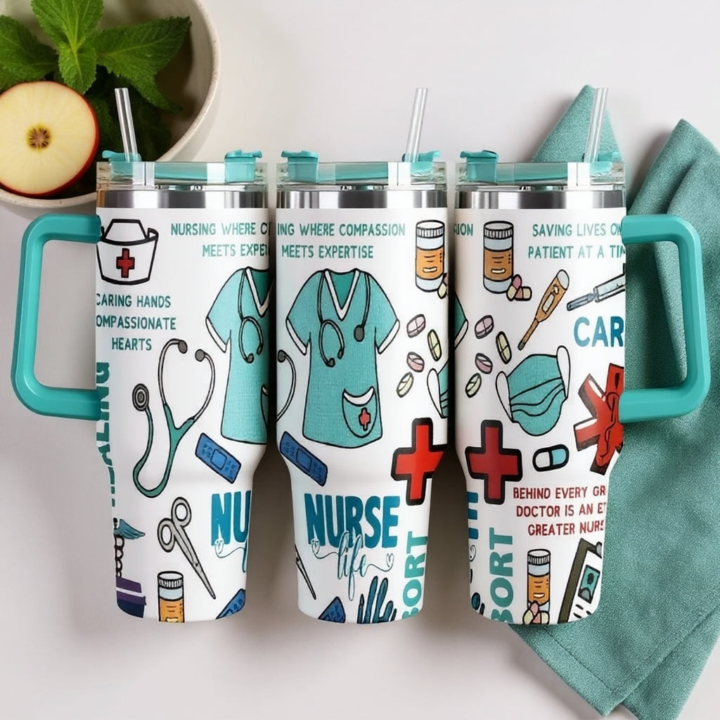 Caring Nurse Life Insulated Car Tumbler Medical Nursing Tools Print Stainless Steel Travel Mug For Nurses Who Save Lives One Patient At A Time Perfect Gift For Hardworking Healthcare Heroes Sturdy Drinkware Stylish Engrave