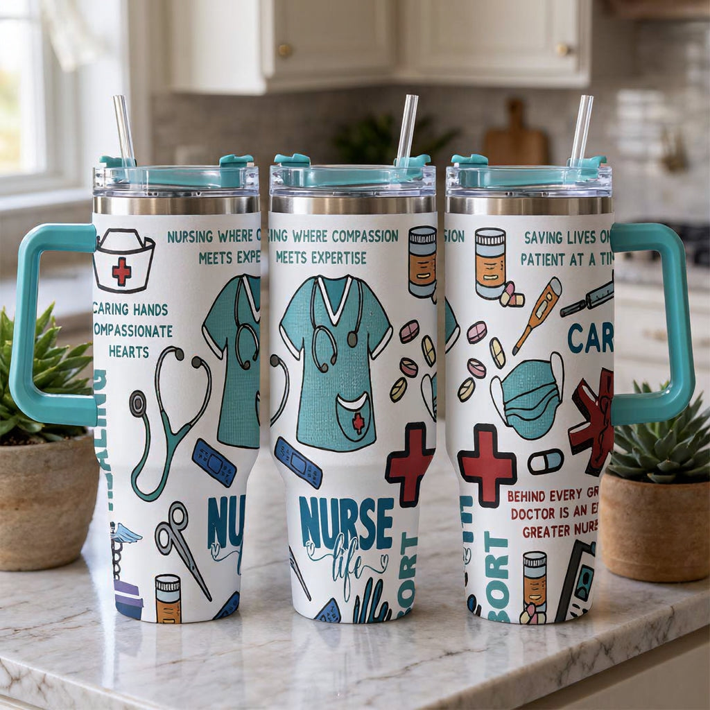 Caring Nurse Life Insulated Car Tumbler Medical Nursing Tools Print Stainless Steel Travel Mug For Nurses Who Save Lives One Patient At A Time Perfect Gift For Hardworking Healthcare Heroes Sturdy Drinkware Stylish Engrave