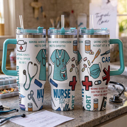 Caring Nurse Life Insulated Car Tumbler Medical Nursing Tools Print Stainless Steel Travel Mug For Nurses Who Save Lives One Patient At A Time Perfect Gift For Hardworking Healthcare Heroes Sturdy Drinkware Stylish Engrave