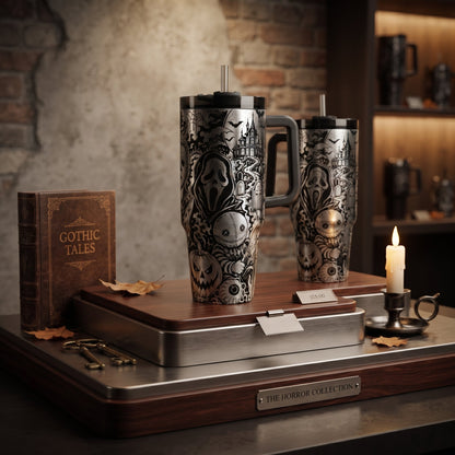 Horror Movie Tumbler Engraved Stanley Cup Insulated Gothic Bottle Halloween Party Spooky Season Decor Drinkware Gift Fan Scary