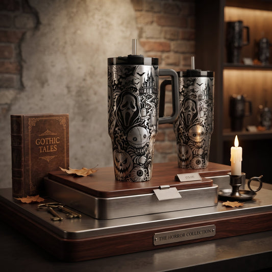 Horror Movie Tumbler Engraved Stanley Cup Insulated Gothic Bottle Halloween Party Spooky Season Decor Drinkware Gift Fan Scary