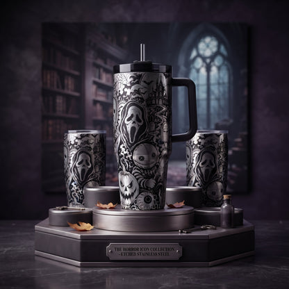 Horror Movie Tumbler Engraved Stanley Cup Insulated Gothic Bottle Halloween Party Spooky Season Decor Drinkware Gift Fan Scary