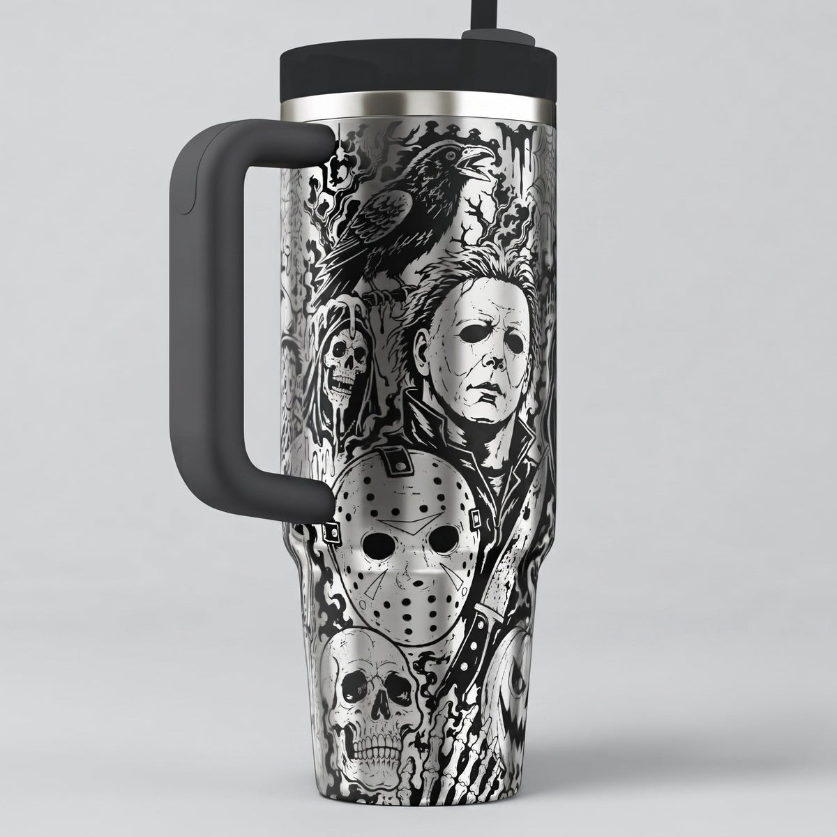 Horror Movie Tumbler Engraved Stanley Cup Insulated Gothic Bottle Halloween Party Spooky Season Decor Drinkware Gift Fan Scary