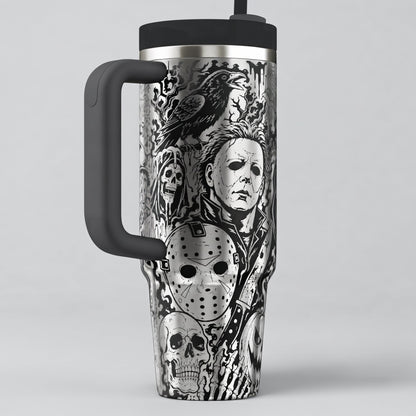 Horror Movie Tumbler Engraved Stanley Cup Insulated Gothic Bottle Halloween Party Spooky Season Decor Drinkware Gift Fan Scary