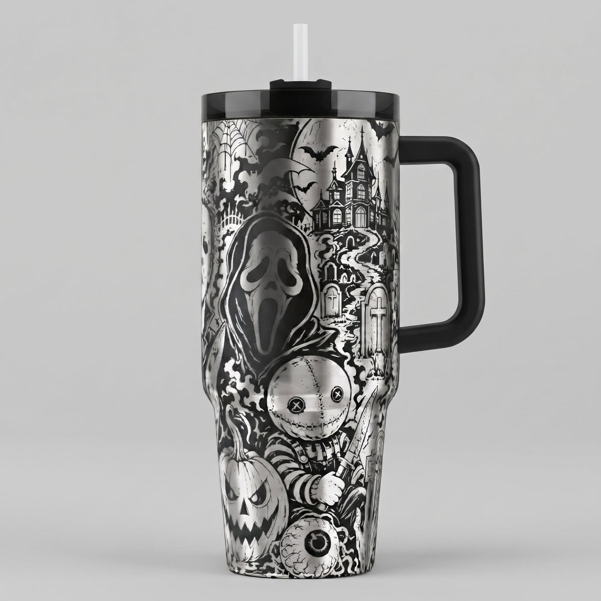 Horror Movie Tumbler Engraved Stanley Cup Insulated Gothic Bottle Halloween Party Spooky Season Decor Drinkware Gift Fan Scary
