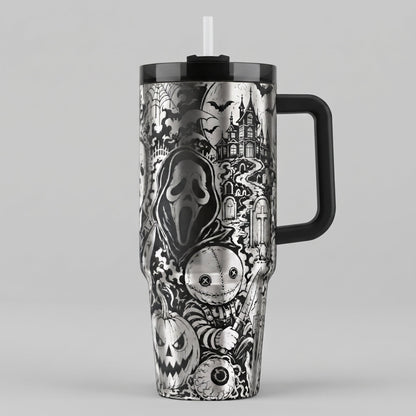 Horror Movie Tumbler Engraved Stanley Cup Insulated Gothic Bottle Halloween Party Spooky Season Decor Drinkware Gift Fan Scary