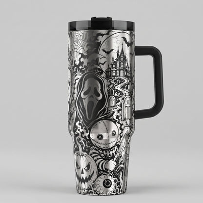 Horror Movie Tumbler Engraved Stanley Cup Insulated Gothic Bottle Halloween Party Spooky Season Decor Drinkware Gift Fan Scary