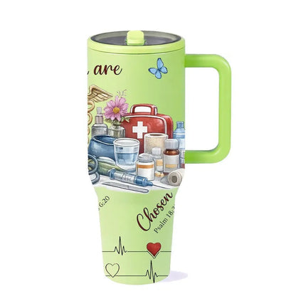 40oz Insulated Stainless Steel Mug, Vacuum Thermo Flask, Double Wall Vacuum Leak Proof, Keeps Hot 12h Cold 24h, Nurse Appreciation Gift, Heart Stethoscope Print, Holiday Gift for Women and Men