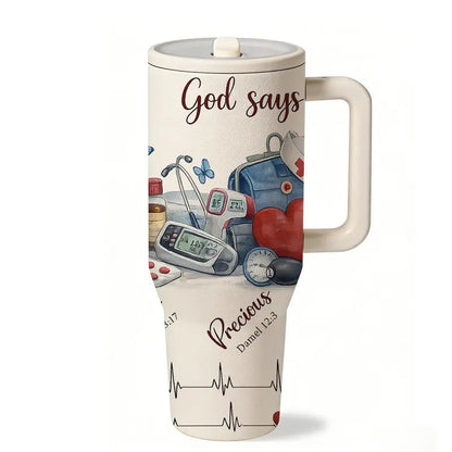 40oz Insulated Stainless Steel Mug, Vacuum Thermo Flask, Double Wall Vacuum Leak Proof, Keeps Hot 12h Cold 24h, Nurse Appreciation Gift, Heart Stethoscope Print, Holiday Gift for Women and Men