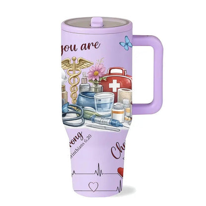 40oz Insulated Stainless Steel Mug, Vacuum Thermo Flask, Double Wall Vacuum Leak Proof, Keeps Hot 12h Cold 24h, Nurse Appreciation Gift, Heart Stethoscope Print, Holiday Gift for Women and Men