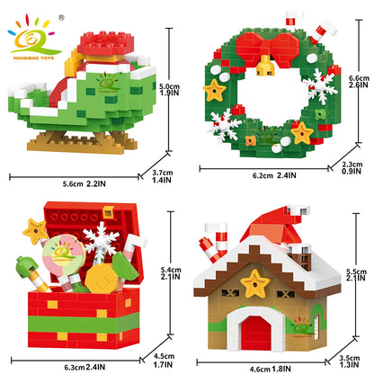 Sleigh, wreath, present box and gingerbread house sizes