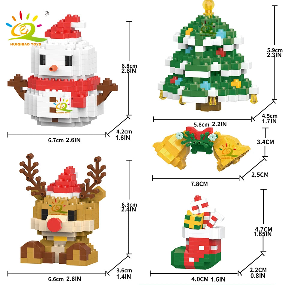 Snowman, Christmas tree, jingle bells and reindeer sizes