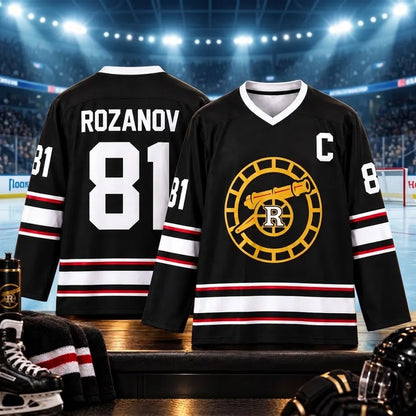 Hockey Inspired Jersey – Black V-Neck Long Sleeve Hockey Shirt, Unisex Hockey Fan Pullover, Hockey Lover Gift