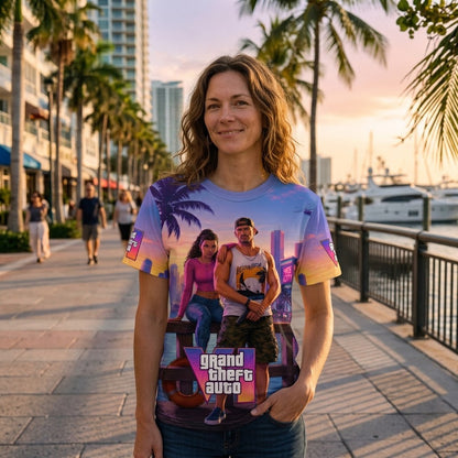 GTA 6 Vice City Inspired T-Shirt, Grand Theft Auto VI Graphic Tee, Retro Miami Sunset Gaming Shirt, Gamer Gift for Men and Women