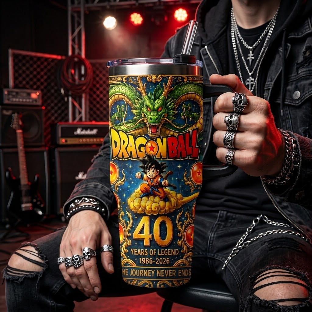 Dragon Ball 40th Anniversary 1986–2026 40oz Tumbler – Goku & Shenron Anime Inspired Stainless Steel Travel Mug, Dragon Ball Fan Gift
