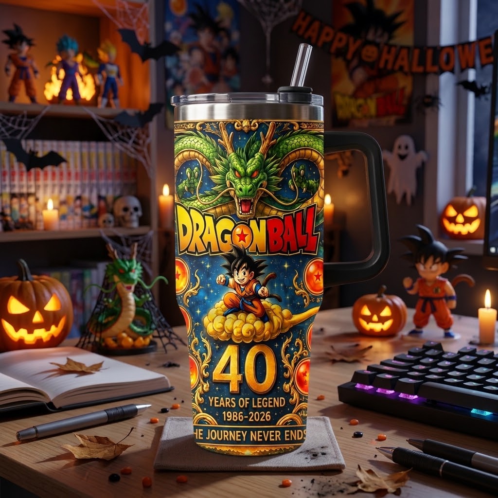 Dragon Ball 40th Anniversary 1986–2026 40oz Tumbler – Goku & Shenron Anime Inspired Stainless Steel Travel Mug, Dragon Ball Fan Gift