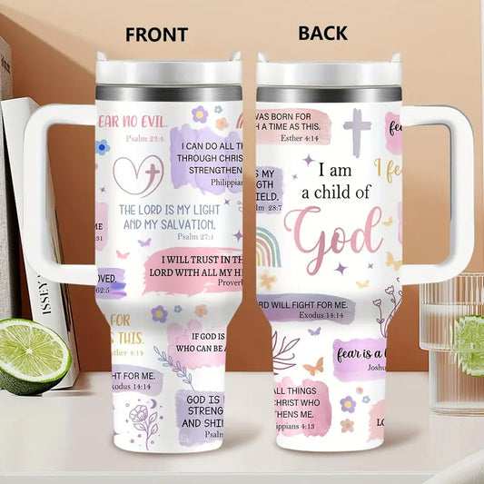 40oz Classic Christian Theme Stainless Steel Vacuum Flask - BPA-Free, Leak-Proof Drinkware with Lid & Straw, Stays at Desired Temp