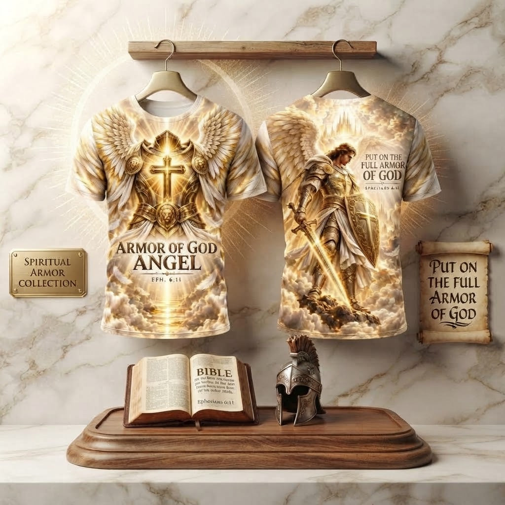 Spiritual Armor Collection T-Shirt - Armor of God Angel Shirt - Christian Warrior Men/Women Tee - Bible Verse Ephesians