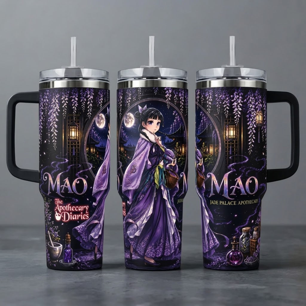 MaoMao The Apothecary Diaries Anime Art Insulated Water Bottle Collection - 40oz Insulated Cup with Handle & Straw Lid, Fan Gift