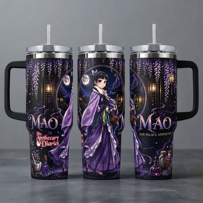 MaoMao The Apothecary Diaries Anime Art Insulated Water Bottle Collection - 40oz Insulated Cup with Handle & Straw Lid, Fan Gift