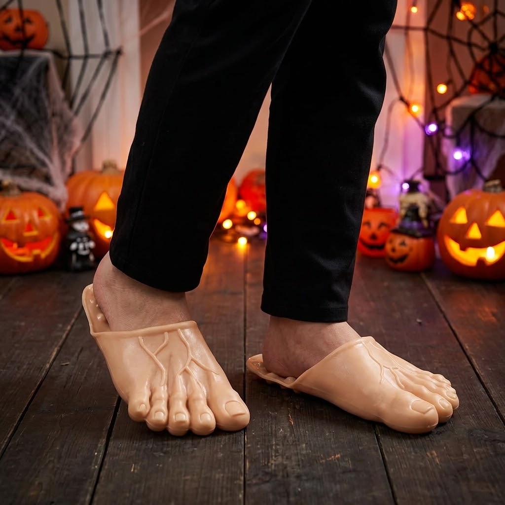 Funny Giant Feet Slippers – Realistic Barefoot Monster Slippers, Ugly Feet Costume Shoes, Halloween Gag Gift for Adults