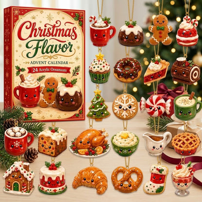 Christmas Flavor Advent Calendar 2026 – 24 Day Christmas Countdown with Cute Food Acrylic Ornaments, Holiday Treats Blind Box Gift