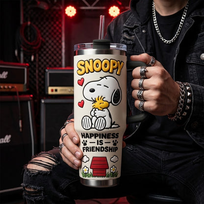 Snoopy & Woodstock Insulated Tumbler with Handle and Straw, Cute Peanuts Travel Coffee Mug