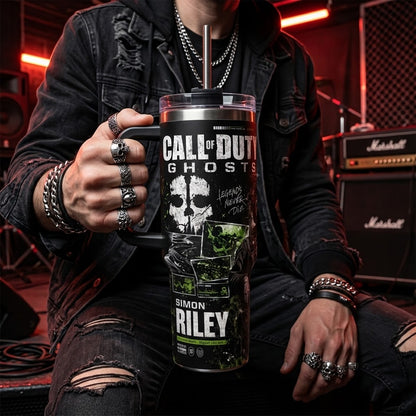 Call of Duty Ghost Simon Riley Stainless Steel Insulated Tumbler - 40oz Handle Cup with Silicone Lid, Printed Task Force 141 Graphics, Gaming Gift for Fans, Insulation