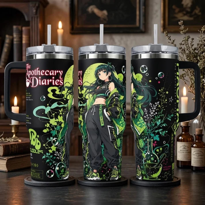 MaoMao The Apothecary Diaries Anime Art Insulated Water Bottle Collection - 40oz Insulated Cup with Handle & Straw Lid, Fan Gift