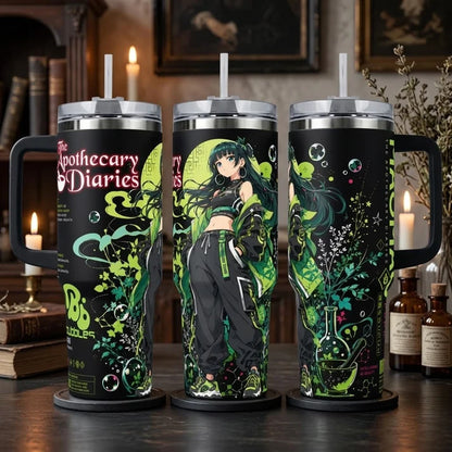 MaoMao The Apothecary Diaries Anime Art Insulated Water Bottle Collection - 40oz Insulated Cup with Handle & Straw Lid, Fan Gift