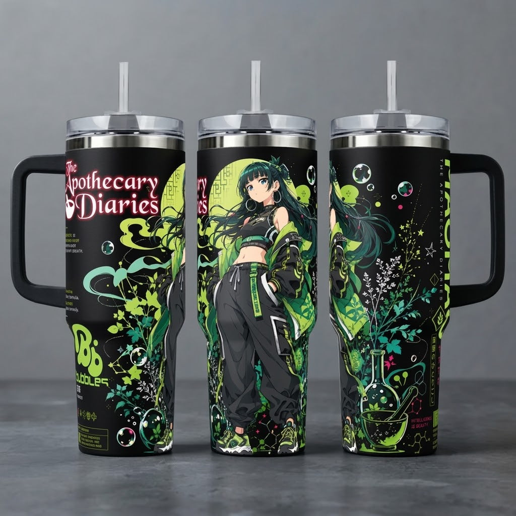 MaoMao The Apothecary Diaries Anime Art Insulated Water Bottle Collection - 40oz Insulated Cup with Handle & Straw Lid, Fan Gift