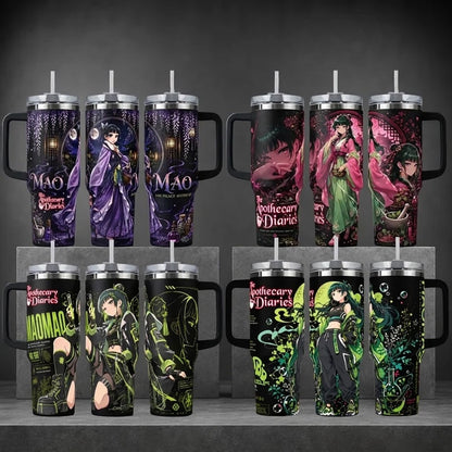 MaoMao The Apothecary Diaries Anime Art Insulated Water Bottle Collection - 40oz Insulated Cup with Handle & Straw Lid, Fan Gift