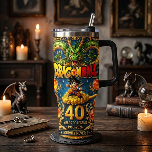 Dragon Ball 40th Anniversary 1986–2026 40oz Tumbler – Goku & Shenron Anime Inspired Stainless Steel Travel Mug, Dragon Ball Fan Gift