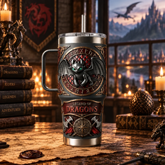 Toothless Dragon Tumbler 40oz, How to Train Your Dragon Travel Cup with Handle and Straw, Toothless Gift, Dragon Lover Gift, Fantasy Tumbler, Viking Dragon Cup, Stainless Steel Insulated Tumbler, Birthday Gift, Gift for How to Train Your Dragon Fans