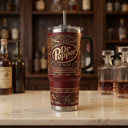 DrPepper 141st Anniversary 1885–2026 V2 40oz Stainless Steel Tumbler with Handle & Straw – Retro Soda Insulated Travel Mug, Legendary Flavor Collector Cup, Limited Edition Fan Gift