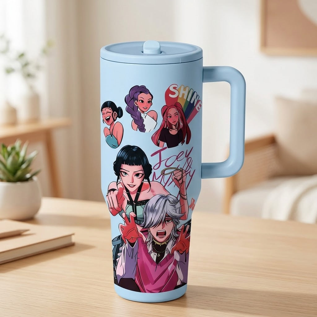K-Pop Ghost Hunter Theme Wicked Water Bottle with Straw & Lid, Reusable Hard Plastic,  Eco-Friendly Drinkware for School, Travel, Coffee Use & Halloween Parties, Teen Gift