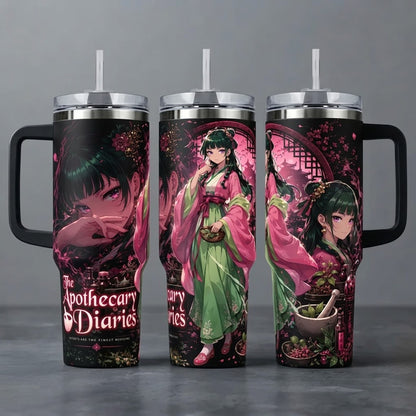 MaoMao The Apothecary Diaries Anime Art Insulated Water Bottle Collection - 40oz Insulated Cup with Handle & Straw Lid, Fan Gift